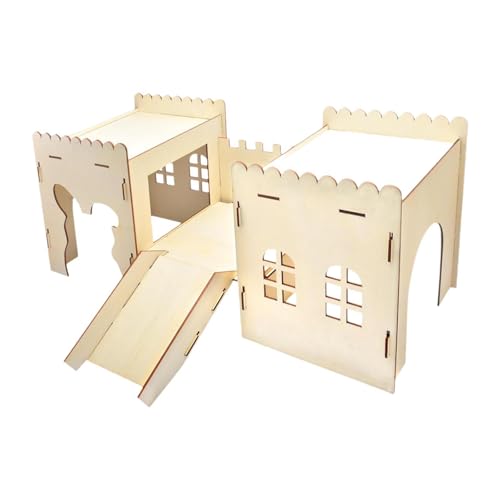 Milageto Hasenversteck aus Holz, Burg, Lebensraum, groß, für den Innenbereich, mit Höhle, Treppe, Bett, Hütte für Chinchillas, Hamster, Rennmäuse, Klettern, von Milageto