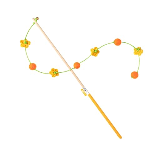 Milageto Interaktives Katzenspielzeug, Katzenangel mit Glocke, tragbar, zum Necken, Spielstange für Rasen, Innenbereich, Katzentraining, Hinterhof, Gelb mit Ball von Milageto