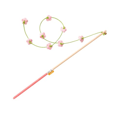 Milageto Interaktives Katzenspielzeug, Katzenangel mit Glocke, tragbar, zum Necken, Spielstange für Rasen, Innenbereich, Katzentraining, Hinterhof, Rosa von Milageto