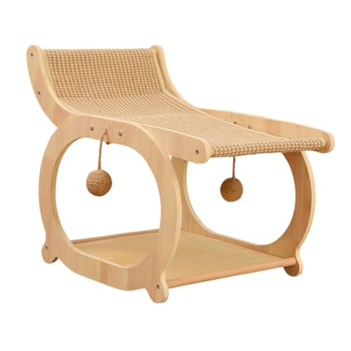 Milageto Katzenkratzbrett, Loungebett, Katzensofa, modern, atmungsaktiv, mit hängenden Bällen, bequemer Liegestuhl für den Innenbereich, Kratzunterlage, Hellbraun von Milageto