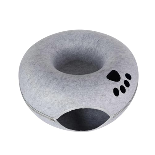 Milageto Katzentunnelbett, Katzen-Donut-Tunnel für Haustier, Katzenhaus, alle Jahreszeiten, waschbar, Abnehmbarer Filz-Innenraum, Katzenspieltunnel, Hellgrau 50x20cm von Milageto