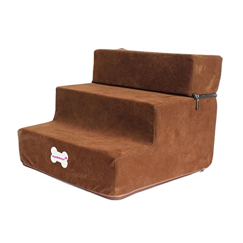 Milageto Langlebige Hundetreppenleiter Rutschfestes Spielzeug 3-Stufen-Design Abnehmbare Reißverschlussabdeckung Couchzubehör für kleine, Dunkelbraun von Milageto