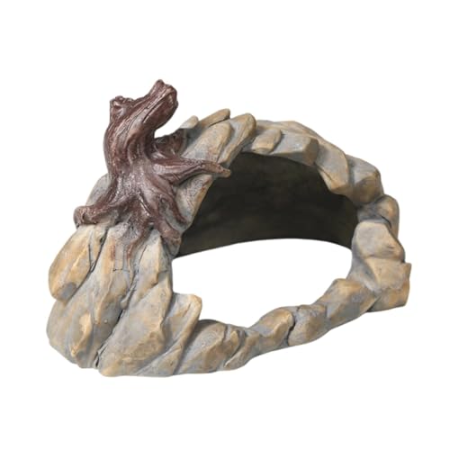 Milageto Reptilien-Höhlen-Ornament, Neuheitszubehör, Terrarium-Dekoration, Höhle aus Kunstharz für Geckos, Schildkröten und Schlangen von Milageto