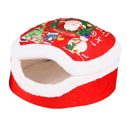 Milageto Süßes Katzenbett, Weihnachts-Katzenhaus, Urlaub, weich, halbgeschlossenes Hundebett, Weihnachts-Kätzchenhütte, Versteck für Kätzchen, Welpen, Katzen, Rot Milageto Süßes Katzenbett, Weihnachts-Katzenhaus, Urlaub, weich, halbgeschlossenes Hundebett, Weihnachts-Kätzchenhütte, Versteck für Kätzchen, Welpen, Katzen, Rot von Milageto