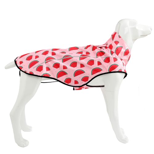 Mile High Life Hunde-Regenmantel, verstellbar, wasserdicht, reflektierend, für kleine, mittelgroße und große Hunde, leicht, atmungsaktiv, Haustier-Regenmantel mit Loch für die Leine (rosa Wassermelone von Mile High Life