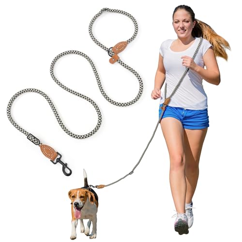 Mile High Life | Hundeleine mit maßgeschneiderter Verbindung aus echtem Leder | Hunde-Retrieverleine | Doppelkonfiguration | mit robustem Metallverschluss (Schwarz Khaki, 2,1 m frei) von Mile High Life
