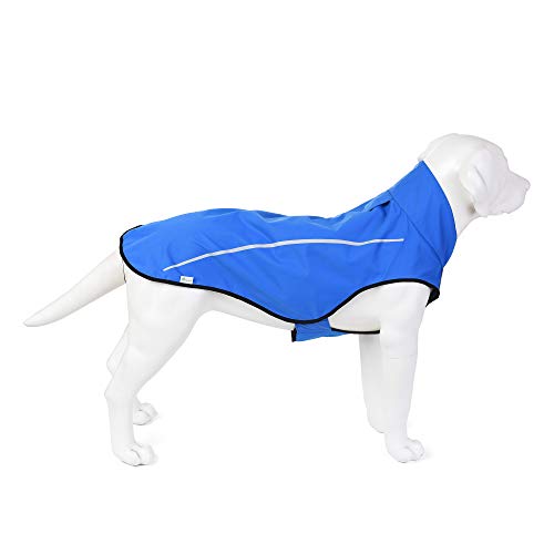Mile High Life Hunderegenmantel Einstellbare wasserdichte Haustierkleidung Leichte Regenjacke mit reflektierendem Streifen Einfacher Einstiegsverschluss (L,Blau) von Mile High Life