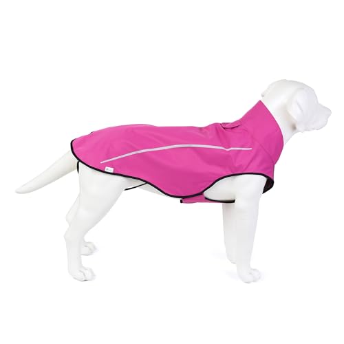 Mile High Life Hunderegenmantel Einstellbare wasserdichte Haustierkleidung Leichte Regenjacke mit reflektierendem Streifen Einfacher Einstiegsverschluss (M,Pink) von Mile High Life