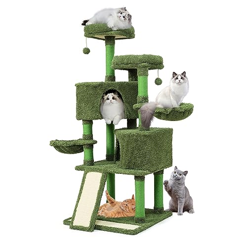 Mile High Life Kratzbaum mit mehreren Ebenen, 147,3 cm für große Katzen, Hängematte und Sisal-Kratzbaum für Kätzchen, hoher Katzenkletterständer mit niedlichem Ball zum Aufhängen und Spielzeug für von Mile High Life