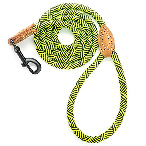 Mile High Life Leder Tailor Griff verstärken Bergsteigen Hundeseilleine mit robuster Metallverschluss (Limonengrün, 180 cm) von Mile High Life