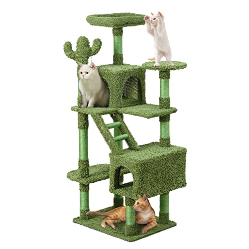 Mile High Life Mehrstufiger Katzenbaum, 147,3 cm für große Katzen, Hängematte und Kaktus-Kratzbäume für Kätzchen, hoher Katzenkletterständer mit niedlichem Ball zum Aufhängen und Spielzeug für von Mile High Life