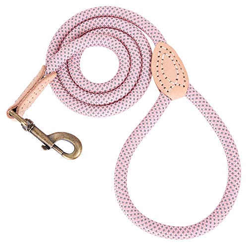 Mile High Life Reflektierende Hundeleine, starkes Nylon-Hundeseil, robuste Trainingsleine für kleine, mittelgroße und große Hunde, robustes Kletterseil, Hundeleine mit Lederspitze (Rosa, 183 cm) von Mile High Life