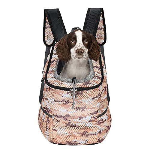 Mile High Life Wanderrucksack für Haustiere im Freien | Tragetasche für kleine Hunde | Hunderucksack mit atmungsaktivem Netz mit weicher Polsterung (Camouflage, Khaki, Größe S) von Mile High Life