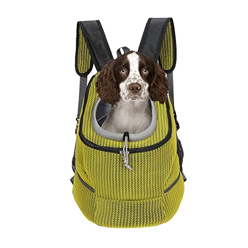 Mile High Life Wanderrucksack für Haustiere im Freien | Tragetasche für kleine Hunde | Hunderucksack mit atmungsaktivem Netz mit weicher Polsterung (Kamm, Gelb, Größe M (1 Stück) von Mile High Life