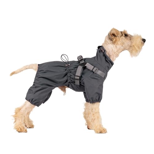 Mile High Life Waterproof Dog Raincoat, Full Coverage Small Dog Rain Coat with Harness, Adjustable 4 Legs Puppy Rain Jacket with Reflective Strip and Elastic Cuffs (Gray, X-Small) von Mile High Life