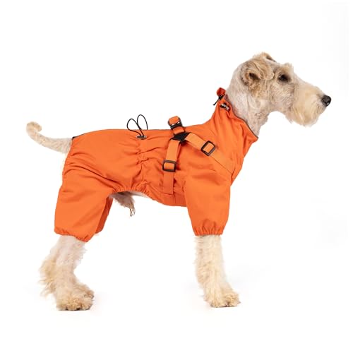 Mile High Life Waterproof Dog Raincoat, Full Coverage Small Dog Rain Coat with Harness, Adjustable 4 Legs Puppy Rain Jacket with Reflective Strip and Elastic Cuffs (Orange, X-Small) von Mile High Life