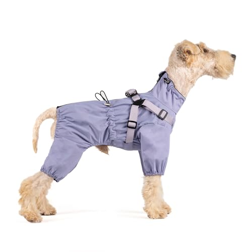 Mile High Life Waterproof Dog Raincoat, Full Coverage Small Dog Rain Coat with Harness, Adjustable 4 Legs Puppy Rain Jacket with Reflective Strip and Elastic Cuffs (Purple, X-Small) von Mile High Life