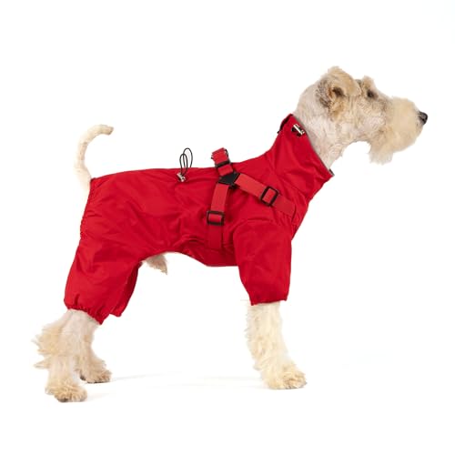 Mile High Life Waterproof Dog Raincoat, Full Coverage Small Dog Rain Coat with Harness, Adjustable 4 Legs Puppy Rain Jacket with Reflective Strip and Elastic Cuffs (Red, X-Small) von Mile High Life