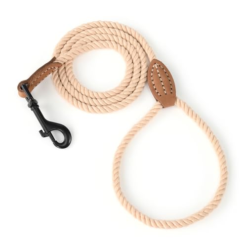 Mile High Life geflochtene Baumwollseilleine mit Leder Tailor Griff und schwerlast Metallverschluss (Hellbraun, 180 cm, Durchmesser: 0.8CM) von Mile High Life