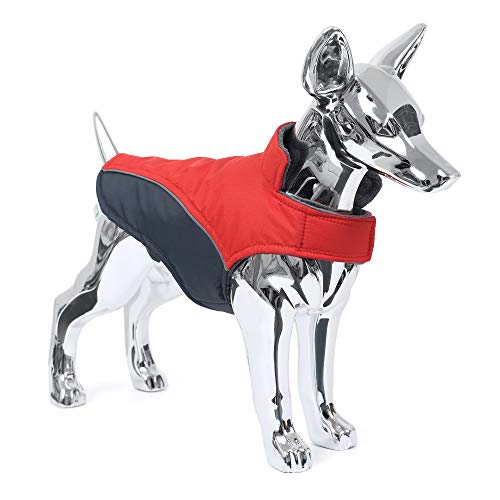 Mile High Life | wasserdichte warme Hundejacke | Kleine Hundejacke Einfacher Verschluss | Welpenmantel Reflektierende Streifen für Nachtspaziergang(rot, XXS) von Mile High Life
