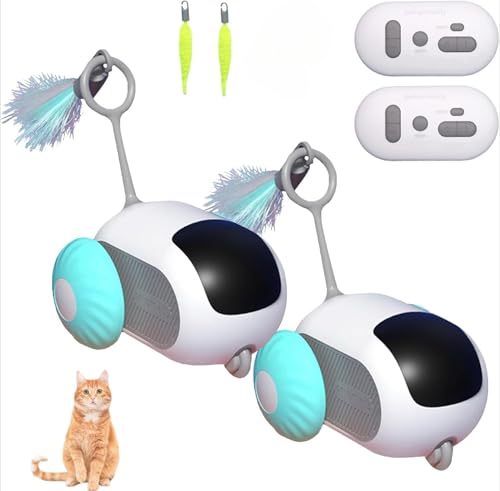 Milgeol Turbo Tail 3.0 Elektrisches Katzenspielzeug - Automatischer Turboschwanz mit Federn, Interaktives Spielzeug für Katzen, Typ-C Aufladbar (2X Blau, Bewegungsaktiviert) von Milgeol