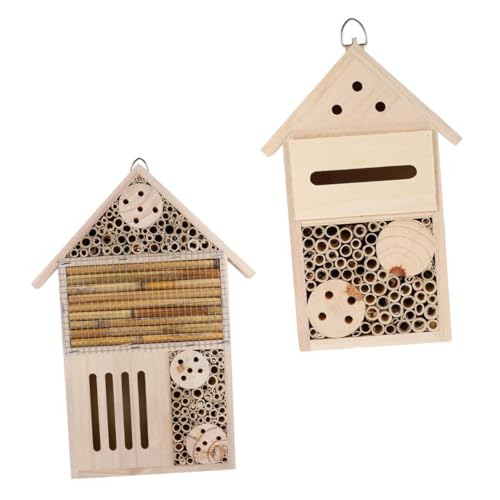 Milisten 2er-Pack Bienenstock Aus Holz Gartendekoration Insektenanlocker Marienkäfer Schmetterlinge Unterschlupf von Milisten