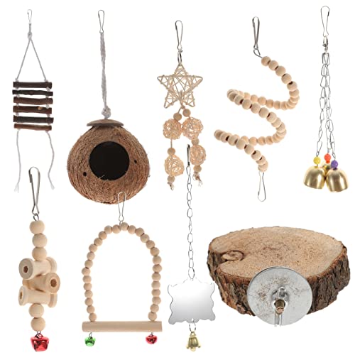 MILISTEN 9stücke Teiliges Papageienspielzeug Set Aus Natürlichem Holz Und Seil Für Kleine Vögel Kauen Und Spielen Mit Sicherem Rückzugsort Für Wellensittiche Und Nymphensittiche von Milisten