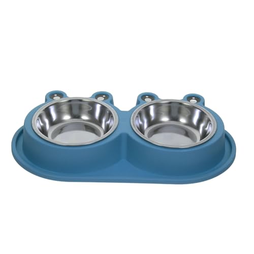 MILISTEN Doppelter Anti-verschütt Katzen Hundenapf Edelstahl mit Moat Design rutschfeste Futterschale mit Kunststoffbasis für Kleine und Mittlere Haustiere Sauberer Futter Wassernapf von Milisten