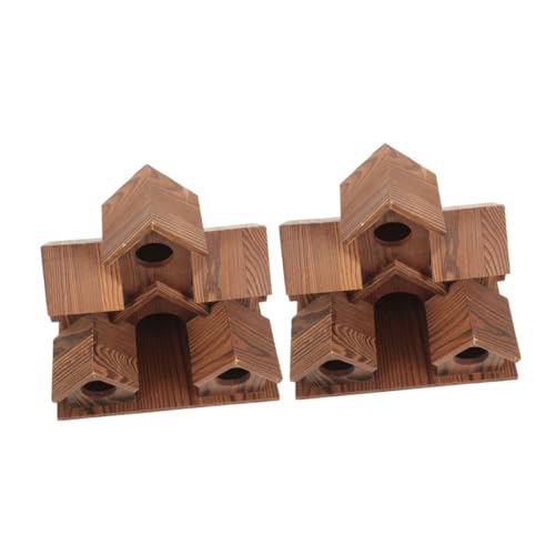 Milisten 2 Stück Garten Vogelhaus aus Holz Rustikaler Landhausstil Wetterfestes Nistkasten mit Futterstelle Robustes Outdoor Vogelhäuschen für Terrasse Garten Dekoration von Milisten