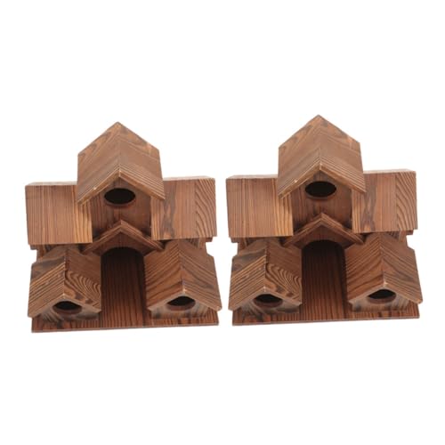 Milisten 2 Stück Teiliges Rustikales Vogelhaus aus Wetterfestem Holz mit Futterfunktion Komfortable Nestbox im Cottage-Stil als Outdoor Brut Futterhaus für Garten und Terrasse von Milisten
