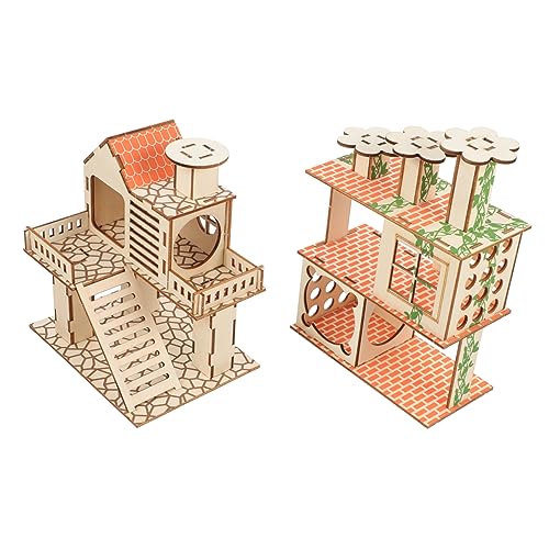 Milisten 2stücke Hamsterhaus Aus Holz Kreative Plattform Für Kleintiere Spielzeug Und Versteck Für Hamster Meerschweinchen Chinchillas Spielumfeld Mit Rutsche Und Gemütlichem Nest von Milisten