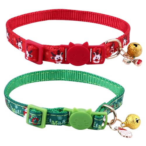 Milisten 2stücke Weihnachts-katzenhalsband Mit Glocke Einstellbares Farbenfrohes Design Für Kitten Dekoration Für Festliche Anlässe von Milisten