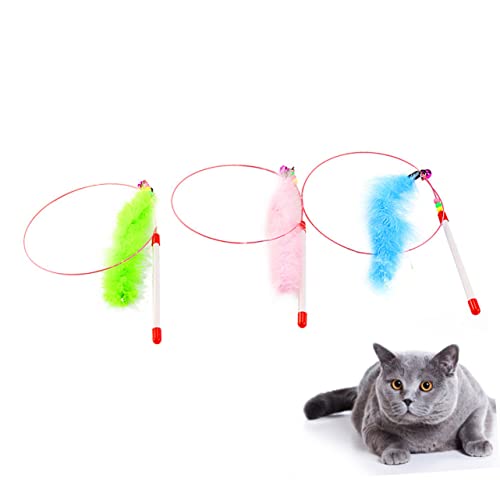 Milisten 3stücke Interaktive Katzenangel Mit Bunten Federn Und Glocken Steeldraht Katzenspielzeug Für Aktives Spielen Und Bindung Zu Ihrem Haustier von Milisten