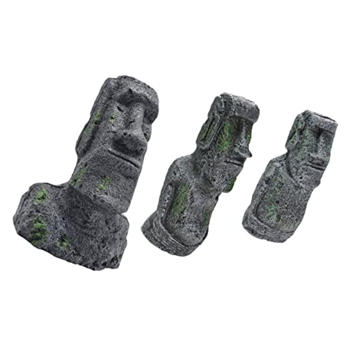 Milisten 3 Stück Moai Statue Aquarium Dekoration Teiliges Resin Klein Mittel Groß für Fischtank Reptilienbox und Gartendeko Langlebige Figuren für Schnecken Garnelen Fische und Amphibien von Milisten