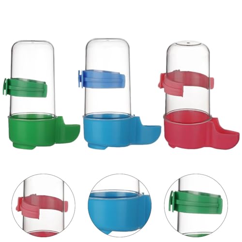 Milisten 3 Stück Papageien-tränke, Automatischer Wasserspender für Vogelkäfig, Papageien-wassernapf, Kunststoff-vogelkäfig-wasserspender, Rot, Blau, Grün von Milisten
