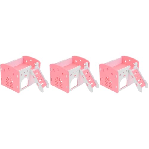 Milisten 3St Hamsterbett Spielzeuge winzige Häuser Hamsterversteck mit Leiter Hamster-Accessoire Meerschweinchen Kleine Tiere hölzernes Nest schlafendes Nest PVC Rosa von Milisten