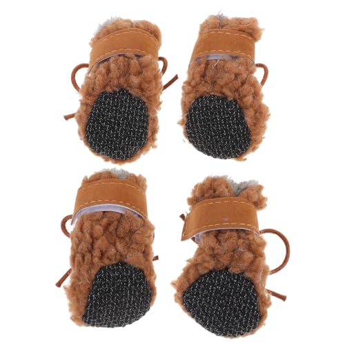 Milisten 4 Stück Hundeschuhe für Winter rutschfeste Warme Hundestiefel aus Plüsch für Kleine und Mittlere Hunde Outdoor Pfotenschutz Braun Teilig von Milisten
