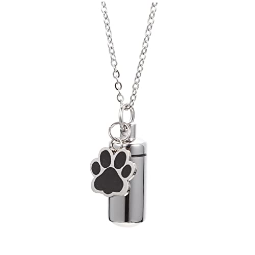 Milisten Asche Halskette Aschebehälter Denkmal graviert Gedenkornament Hundeurnen Paw Print Anhänger hängende Tierurne Feuerbestattungsschmuck für Asche Hund Urne Rostfreier Stahl Black von Milisten