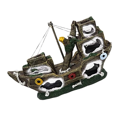 Milisten Desktop-Aquarium Schiffswrack Piratenschiff Dekoration Kunstharz Dekoration Schiffswrack Dekoration Aquarium Wrack Tank Ozeandekor Piratenschiff- Piratenschiffmodell von Milisten