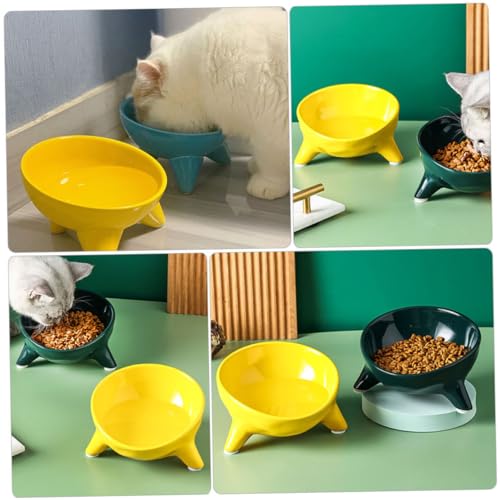 Milisten Erhöhte Keramik Futterschale für Katzen und Kleine Haustiere Geneigter Napf mit Rutschfestem Design Schützt Halswirbelsäule für Trockenfutter Wasser und Leckerlis Glänzend Gelb von Milisten