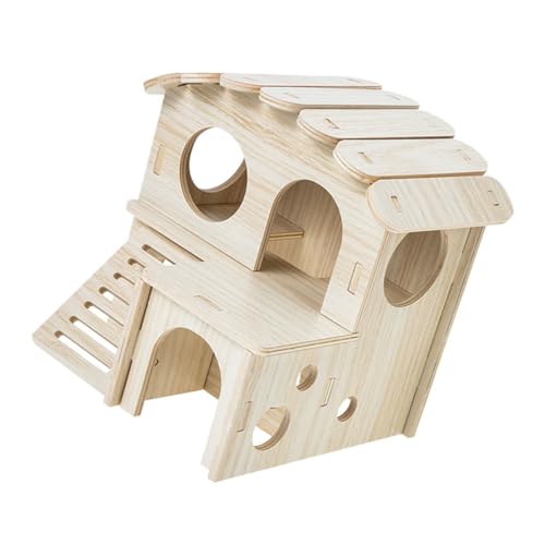 Milisten Holz Hamsterhaus Doppelstock mit Rampe Mehrkammer Versteck für Hamster Meerschweinchen Kleintiere Käfigzubehör Innenbereich Spielhaus von Milisten