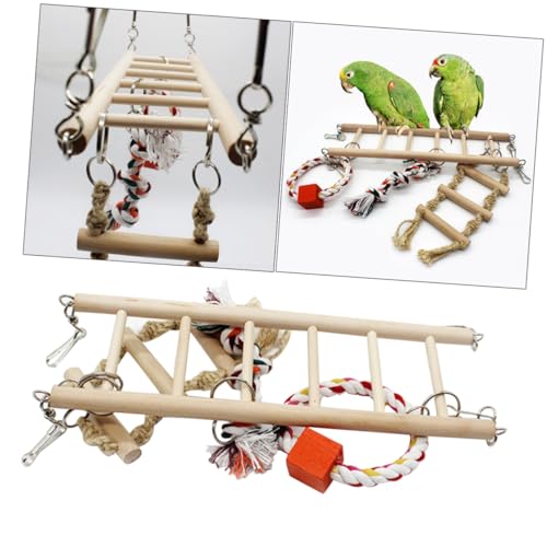 Milisten Holzleiter für Papageien mit Hängender Schaukel Natürliches Kletterspielzeug für Kleine Vögel Sicherer Vogelkäfig Zubehör Klettern Schaukeln und Langlebiges Haustierzubehör von Milisten