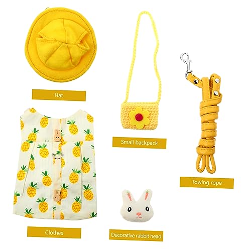 Milisten Kaninchen Geschirr Leine Set aus Weichem Baumwollstoff Verstellbar mit Geeignet für Kleine Haustiere Wie Hasen und Meerschweinchen Niedliches Cartoon Design Gelb Hut und Tasche von Milisten