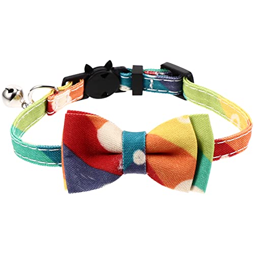 Milisten Katzenhalsband mit Buntem Bowtie und Glocke Verstellbar für Kätzchen aus Hochwertigem Atmungsaktivem für Partys und Festivals Buntes Design von Milisten