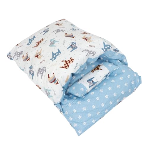 Milisten Kuscheliger Abnehmbarer und Waschbarer Katzen Schlafsack Dickes Warmes Haustierbett mit Blauem Cartoon Pferde Design für Wohnungskatzen Gemütliches Kissen für Drinnen und Alltag von Milisten