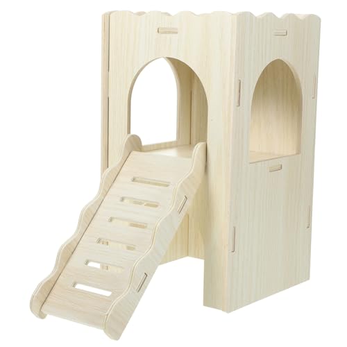 Milisten Mehrkammern hamsterhaus aus Naturholz mit Rampe Vielseitiger Rückzugsort und Spielplatz für Zwerghamster und Meerschweinchen Sicher Glatt Verarbeitet als Haustierkäfig zubehör von Milisten