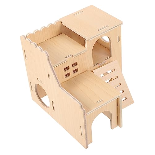 Milisten Mini Holzhaus mit Rutsche für Kleintiere Hamster und Chinchilla Spielhaus aus Hochwertigem Holz Zweistöckig Warmes Versteck und Spielplatz für Innenkäfig Zubehör für Hamsterkäfig von Milisten