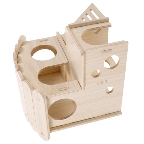 Milisten Nachhaltiges Holz Hamsterhaus mit Doppellagigem Dach Robust und Beißenfest mit Kreativen Rundfenstern als Versteck und Spielplatz für Kleine Haustiere Wie Hamster Mäuse von Milisten