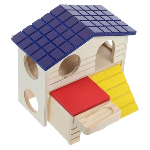Milisten Pet Villa Hamster-Minihütte Hamster Hängematte Haustier Tierhaus Hamsterhäuser Hamsterverstecke Ständer für Hamsterkäfig Hamsterzimmer Kaninchen -Versteck hölzern von Milisten