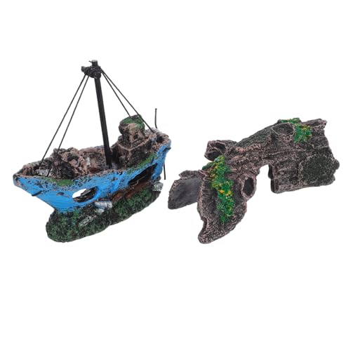 Milisten Resin Aquarium Dekoration mit Hohlem Baumrinden-schiffswrack Langlebig Naturgetreu Sicher für Kleine Fische Garnelen Krebse Betta und Kleine Reptilien Versteckhöhle für Aquarium von Milisten